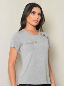 Basic Women's Blouse Summer Fashion - Xám - Xem 1