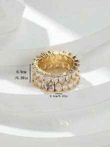 Nhẫn đính hôn bằng đá Cubic Zirconia hình giọt nước pha lê trắng sang trọng dành cho nữ Trang sức cưới màu vàng vàng dễ thương dành cho phụ nữ - Vàng - Xem 7