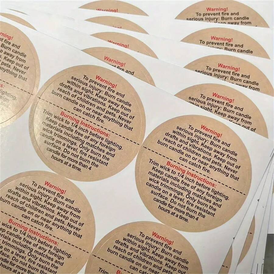 48pcs Wax Candle Warning Stickers 8pcs Black And Assorted Color Paper