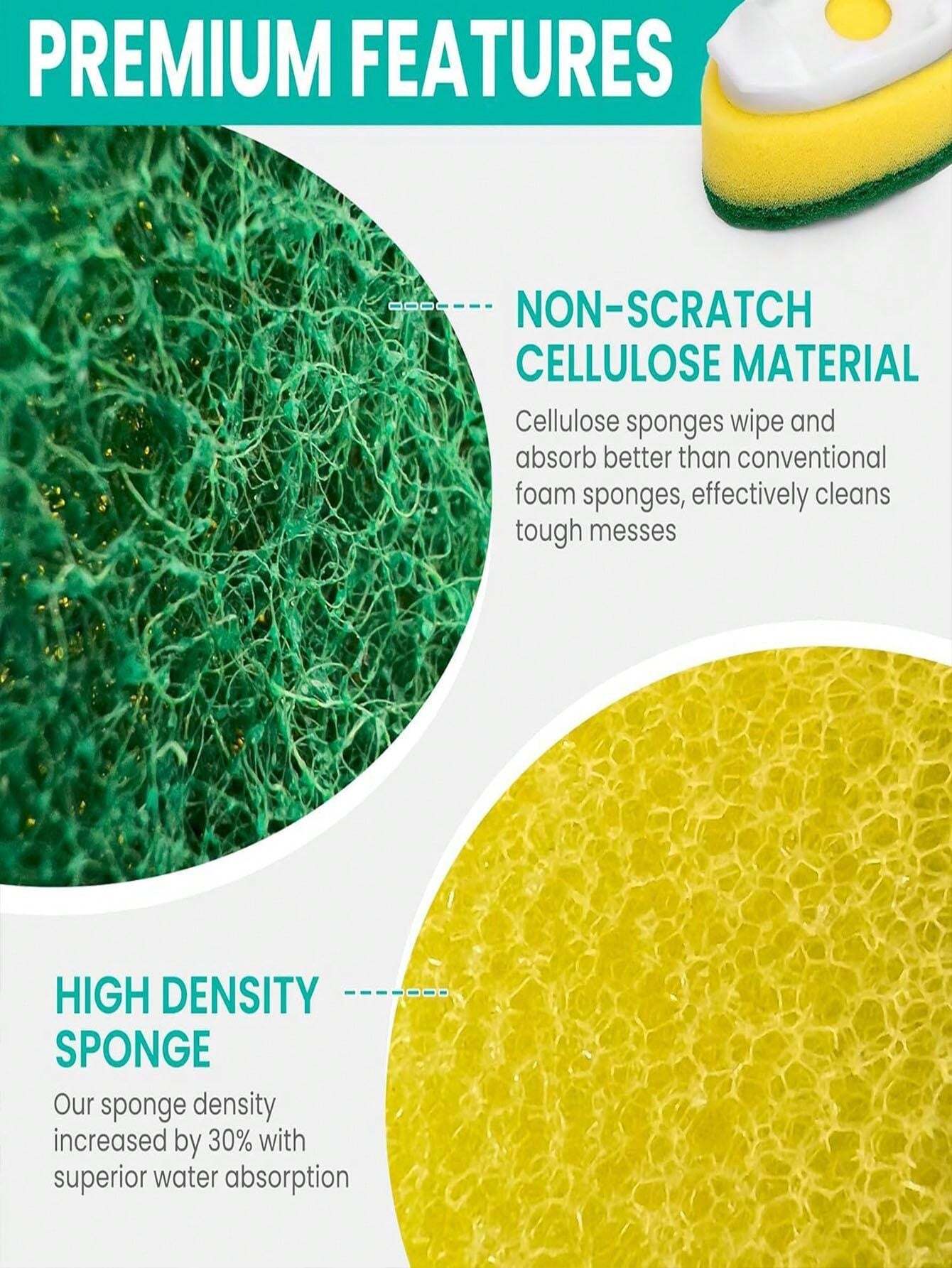 Dishwand Refills Sponge Heads, Scratch Replacement, Heavy Duty Scrub