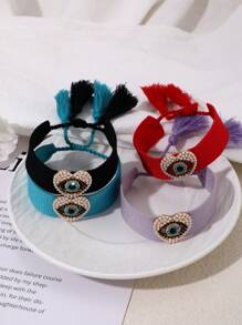 1pc Boho Vintage Style Elegant Alloy Heart & Eye Decor Bracelet, Suitable For Women, Sisters & Couples, Perfect Gift For Valentine's Day/Prom/Graduation, Versatile For Daily Wear, Parties, Weddings & Events, Adjustable Size, Red Accessory - Hand Strap - View 3
