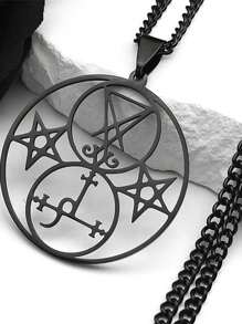 Dây chuyền mặt tròn bằng thép không gỉ Satan Pentagram rỗng Lilith Pentacle Sigil Of - vòng cổ - Xem 8