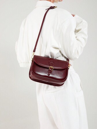 Ancora Autumn/Winter Burgundy/Bordoaux Retro Matte Suede Underarm Bag, 2024 Popular Ruby Maroon Suede Crossbody Bag, Small Square Suede Shoulder Bag, Cherry Slant Commuter Bag For Women