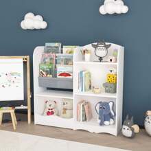 Binlin Children's Book And Toy Storage Organizer With 3 Bins And 3 Shelves, White & Gray, Kids' Room Bookshelf For Easy Organization, 31.5" H X 33.7" W X 10.2" D, White
