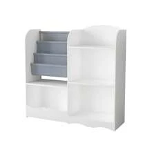 Binlin Children's Book And Toy Storage Organizer With 3 Bins And 3 Shelves, White & Gray, Kids' Room Bookshelf For Easy Organization, 31.5" H X 33.7" W X 10.2" D, White