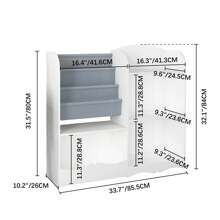Binlin Children's Book And Toy Storage Organizer With 3 Bins And 3 Shelves, White & Gray, Kids' Room Bookshelf For Easy Organization, 31.5" H X 33.7" W X 10.2" D, White