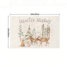 4 件装圣诞派对装饰餐垫，驯鹿印花耐热垫，亚麻餐垫，适合秋冬季 - 彩色 - 查看 5