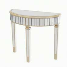 UNHO Mirrored Console Table, 90 X 35 X 80.5cm HD Glass Entryway Table, Half Round Sofa Side Table And Sturdy Square Column Legs For Patio, Living Room, Bedroom