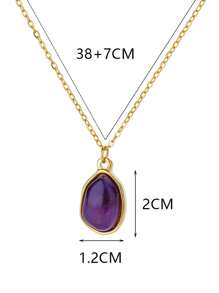1 pièce Collier pendentif en pierre naturelle violette asymétrique en acier inoxydable pour femme, accessoire mode pour un port quotidien