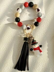 1 Vòng đeo tay silicon chủ đề Giáng sinh có hình người tuyết, tất Giáng sinh, móc khóa tua rua PU, quà tặng năm mới cho giáo viên, mẹ và bạn bè - Nhiều màu - Xem 9