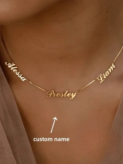 1pc Multi-Color Custom Personalized Multi-Name English Letters And Numbers Pendant Necklace, Couples/Families/Unisex Gift For Mom's Girlfriend The Perfect Birthday Gift,Gold,Stylish,Colorful,Vintage,Simple,Unisex,Casual,Cuties,Custom,Personalized,Unique,Ideal Gifts For Him,Ideal Gifts For Her,Her,Boyfriend,Girlfriend,Dad,Mom,Family,Friends,For Anniversaries,For Birthdays,For Graduation,For Prom,For Party,Stainless Steel Jewelry,Chic Autumn,Jewelry & Watches,Customized Fashion Word Necklaces