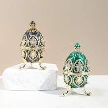 SIQIZHOU 1pc Egg-Shaped Jewelry Box, Alloy Enamel Decorative Jewelry Box For Earrings, Necklace, Ring, Green British Style Russian Egg Jewelry Box, Colorful Egg Jewelry Box, Russian Rhinestone European Home Decor - British Style - View 2