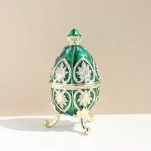 SIQIZHOU 1pc Egg-Shaped Jewelry Box, Alloy Enamel Decorative Jewelry Box For Earrings, Necklace, Ring, Green British Style Russian Egg Jewelry Box, Colorful Egg Jewelry Box, Russian Rhinestone European Home Decor - British Style - View 4