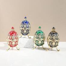 SIQIZHOU 1pc Egg-Shaped Jewelry Box, Alloy Enamel Decorative Jewelry Box For Earrings, Necklace, Ring, Green British Style Russian Egg Jewelry Box, Colorful Egg Jewelry Box, Russian Rhinestone European Home Decor - British Style - View 1