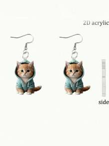 1 Pair Adorable Hoodie Cat Drop & Dangle Earrings, 2D Acrylic Cartoon Style For Women, Cute Daily Accessory, Ideal For Party & Date Outfits, Perfect Christmas Gift