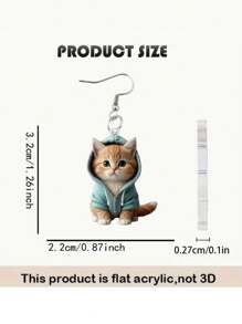 1 Pair Adorable Hoodie Cat Drop & Dangle Earrings, 2D Acrylic Cartoon Style For Women, Cute Daily Accessory, Ideal For Party & Date Outfits, Perfect Christmas Gift