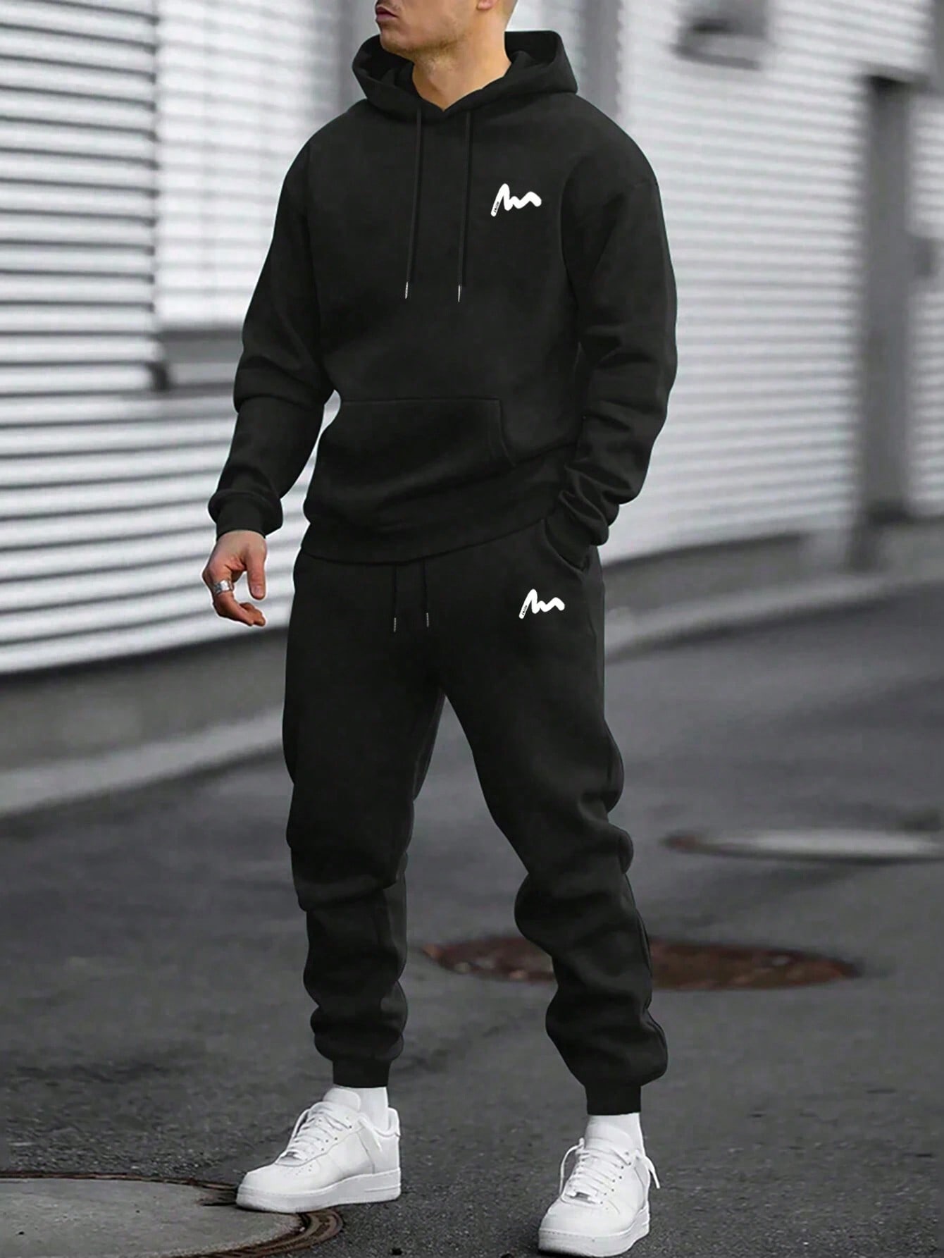 Men's Casual Solid Color Thermal Lined Hoodie And Sweatpants Set For Autumn/Winter