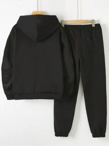 Men's Casual Solid Color Thermal Lined Hoodie And Sweatpants Set For Autumn/Winter