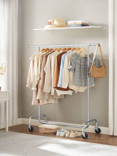 SONGMICS Burro Ropa con Ruedas, Perchero Burro Extensible con Carga Pesada, Capacidad de Carga de 130 kg, FÁcil de Montar, PortÁtil, Plata/Negro Mate/Blanco Mate