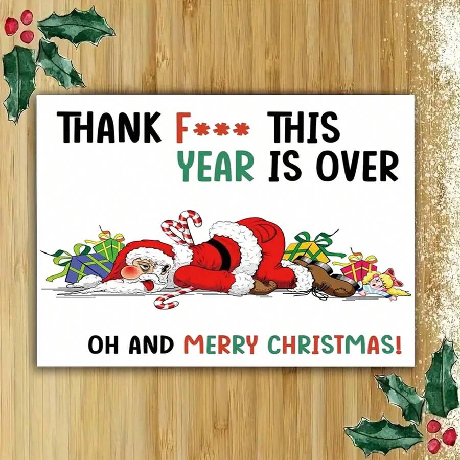 1 tấm thiệp Giáng sinh vui nhộn, thiệp ông già Noel, quà tặng Giáng sinh vui nhộn cho gia đình và bạn bè, điều gì đó bất thường, thiệp sinh nhật, thẻ quà tặng - Đỏ - Xem 1