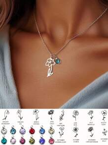 suteyi Dây chuyền đá quý sinh nhật hoa dành cho nữ Dây chuyền tháng sinh hoa bằng thép không gỉ bạc Dây chuyền sinh nhật tinh tế 1-12 Mặt dây chuyền đá quý sinh nhật Dây chuyền xích cổ Trang sức sinh nhật cá nhân Ngày lễ tình nhân - Nhiều màu - Xem 1