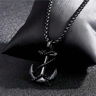 1pc Stainless Steel Vintage Anchor Pendant Necklace, Suitable For Everyday Wear