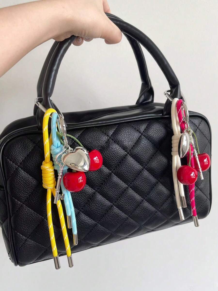 Cherry Keychain Rope Charm, Couple Handwoven Lanyard, Large Cherry Bag