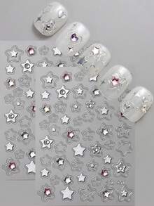 2 Miếng Dán Móng Tay Kim Cương Trong Suốt Màu Hồng 5D Ngôi Sao Vàng Bạc Sang Trọng Dành Cho Phụ Nữ Và Bé Gái Trang Trí Móng Tay - Bạc - Xem 1
