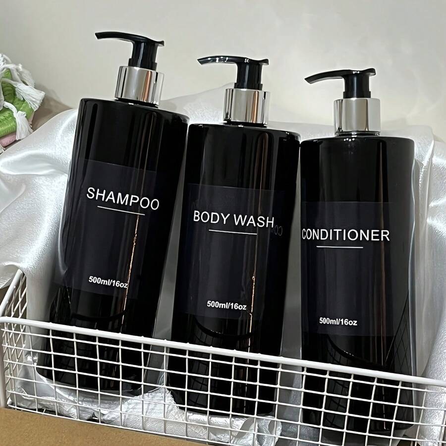3Piece Set Bathroom Dispenser, 500ml Refill Bottles For Shampoo