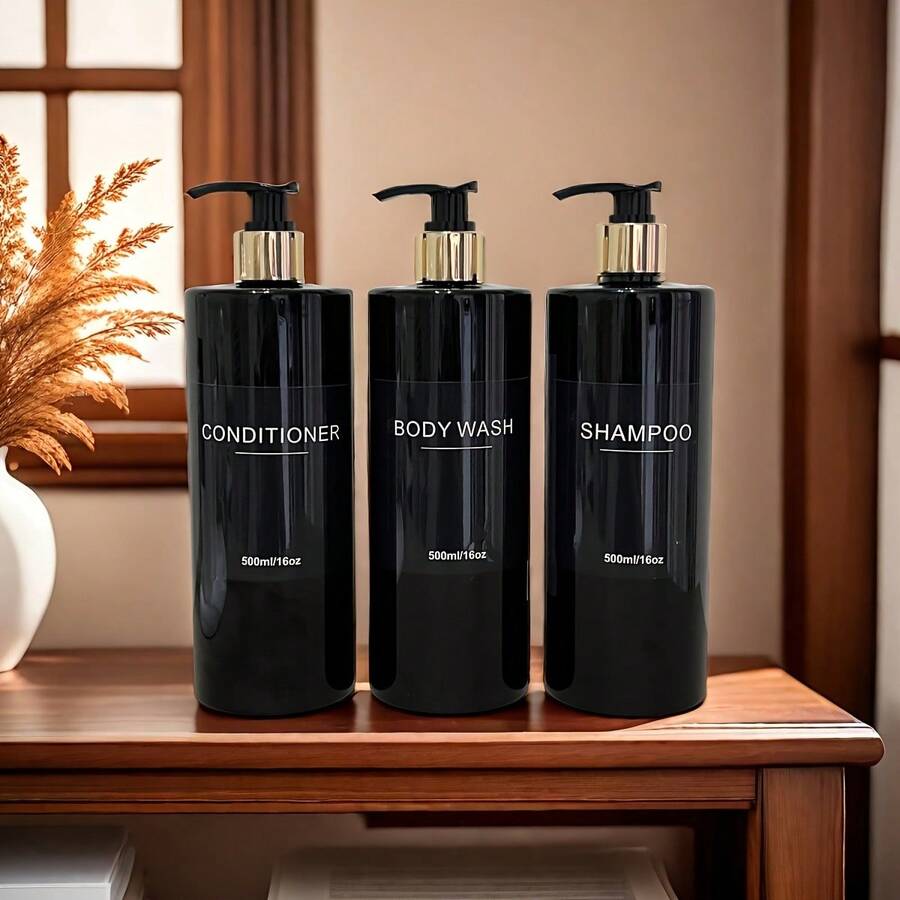 3Piece Set Bathroom Dispenser, 500ml Refill Bottles For Shampoo