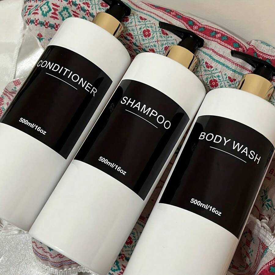 3Piece Set Bathroom Dispenser, 500ml Refill Bottles For Shampoo
