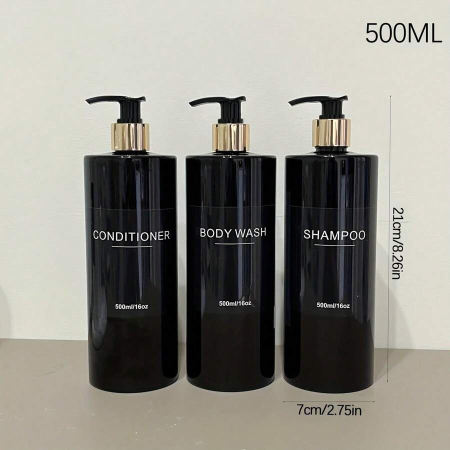 3Piece Set Bathroom Dispenser, 500ml Refill Bottles For Shampoo