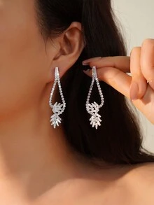 1 对奢华闪亮方晶锆石女士耳环，适合婚礼、生日、节日、派对场合 - 白色 - 查看 5