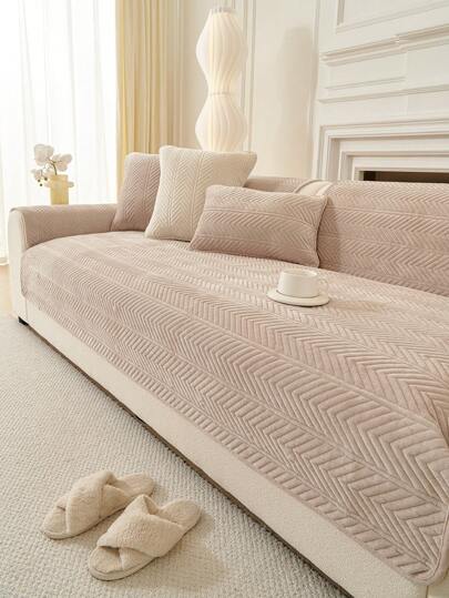 1pc Plush Quilted Embroidered Sofa Cushion, Versatile For All Seasons, Style Anti-Scratch Anti-Slip Sofa Cover, Pet-Proof Sofa Protector For L-Shape & 1/2/3/4 Seater Sofas (Sold Individually)