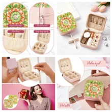 1 件方形 5D DIY 钻石画首饰收纳盒，曼陀罗特殊形状钻石艺术，便携式 PU 皮革戒指项链手链首饰收纳盒，礼品盒，5 厘米 * 10 厘米/2 英寸 * 3.9 英寸 - 彩色 - 查看 3