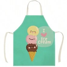 1pc Ice Cream Pattern Linen Apron, Creative & Fashion Print Household Cleaning Apron, Waterproof & Oil-Proof Easy Cleaning Cooking Baking Apron, Creative Home Apron, Work Uniform