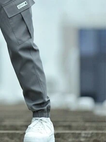 Casual Men Loose Fit Outdoor Cargo Pants, Spring & Autumn - Grey - View 5