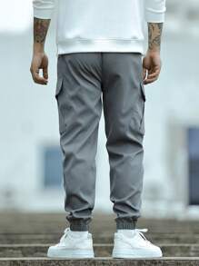 Casual Men Loose Fit Outdoor Cargo Pants, Spring & Autumn - Grey - View 2
