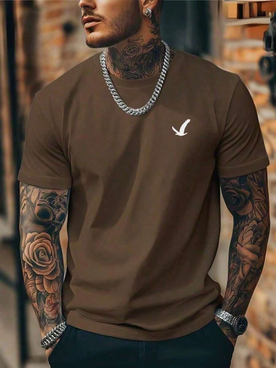 Men's T-Shirt With Eagle Print - 鏽棕色 - 查看 1