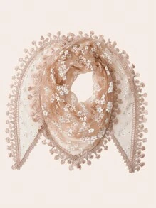 1 chiếc khăn choàng tam giác ren tua rua khoét lỗ hình hoa trơn dành cho nữ, nhẹ và thoáng khí cho mùa xuân/hè/thu, phụ kiện thời trang - Nhiều màu - Xem 7