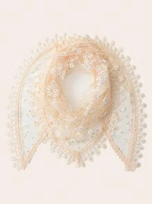 1 chiếc khăn choàng tam giác ren tua rua khoét lỗ hình hoa trơn dành cho nữ, nhẹ và thoáng khí cho mùa xuân/hè/thu, phụ kiện thời trang - Nhiều màu - Xem 9