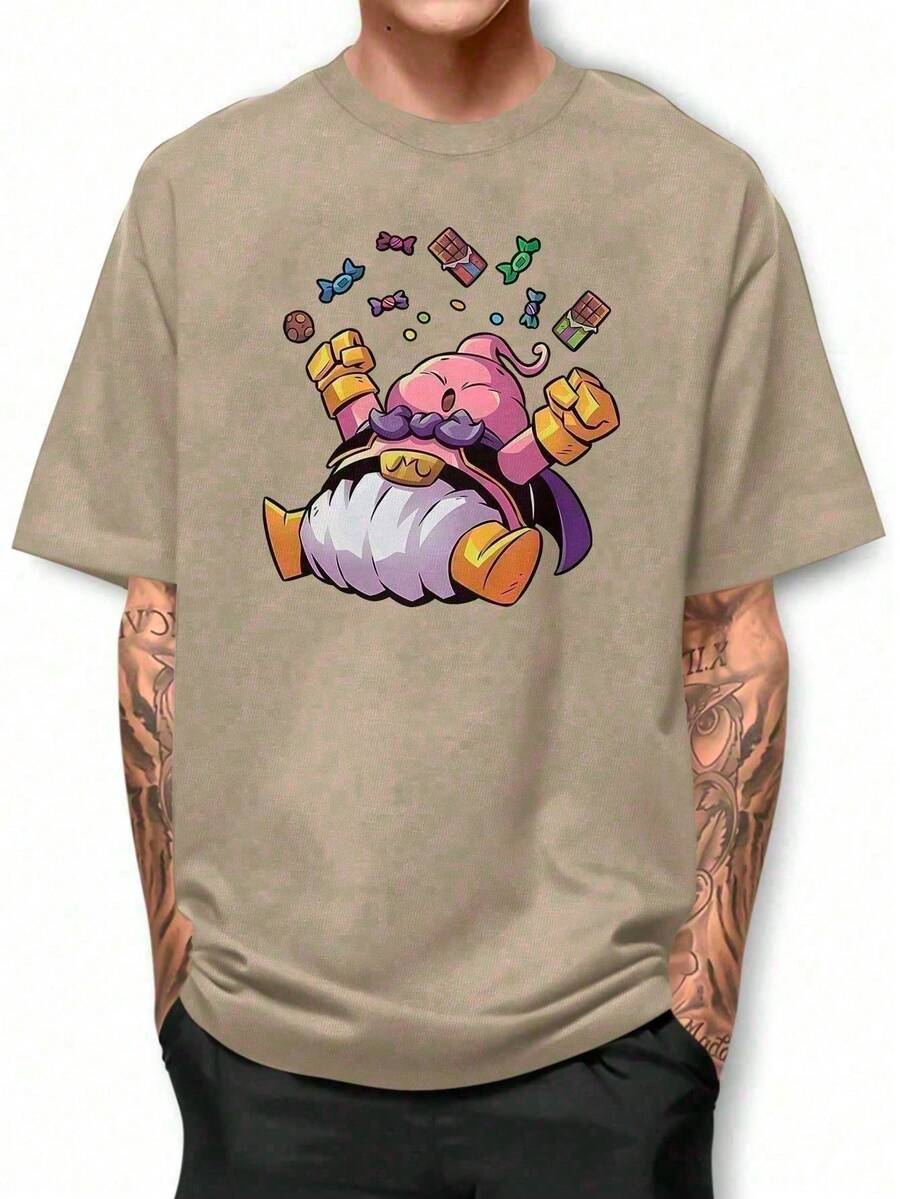 Basic T-Shirt With Majinboo Candy Print - Màu Khaki - Xem 1
