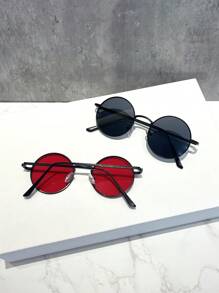 1 Cặp Kính Tròn Kim Loại Cổ Điển Cho Nam, Kính Thời Trang Cho Kỳ Nghỉ Hè Ở Bãi Biển, Ngoài Trời, Du Lịch - 2 cái (đen đỏ + xám đen) - Xem 5