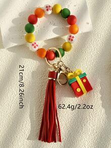 1 Vòng đeo tay silicon chủ đề Giáng sinh có hình người tuyết, tất Giáng sinh, móc khóa tua rua PU, quà tặng năm mới cho giáo viên, mẹ và bạn bè - Nhiều màu - Xem 10