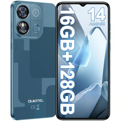 OUKITEL C57 Pro 无锁智能手机，16GB+128GB/1TB，Android 14 操作系统，6.52 英寸显示屏，4300mAh 电池，八核处理器，1300 万像素摄像头，支持 4G 双卡双待，指纹/面部识别，GPS，3.5mm 耳机插孔（欧版）