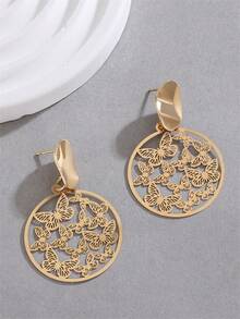 Hoa tai hình học rỗng, hoa tai mặt bướm kim loại cổ điển dành cho nữ - Hoa tai - Xem 2