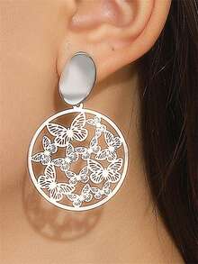 Hoa tai hình học rỗng, hoa tai mặt bướm kim loại cổ điển dành cho nữ - Hoa tai - Xem 1