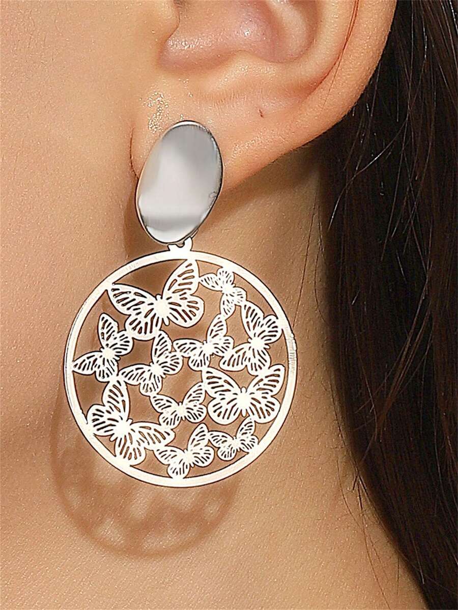 Hoa tai hình học rỗng, hoa tai mặt bướm kim loại cổ điển dành cho nữ - Hoa tai - Xem 1