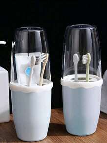 1pc Portable Toothbrush Box, Nordic Clear Design PP Portable Toothbrush Carrying Box For Outdoor Home Bathroom Decor Summer Back To School