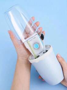 1pc Portable Toothbrush Box, Nordic Clear Design PP Portable Toothbrush Carrying Box For Outdoor Home Bathroom Decor Summer Back To School